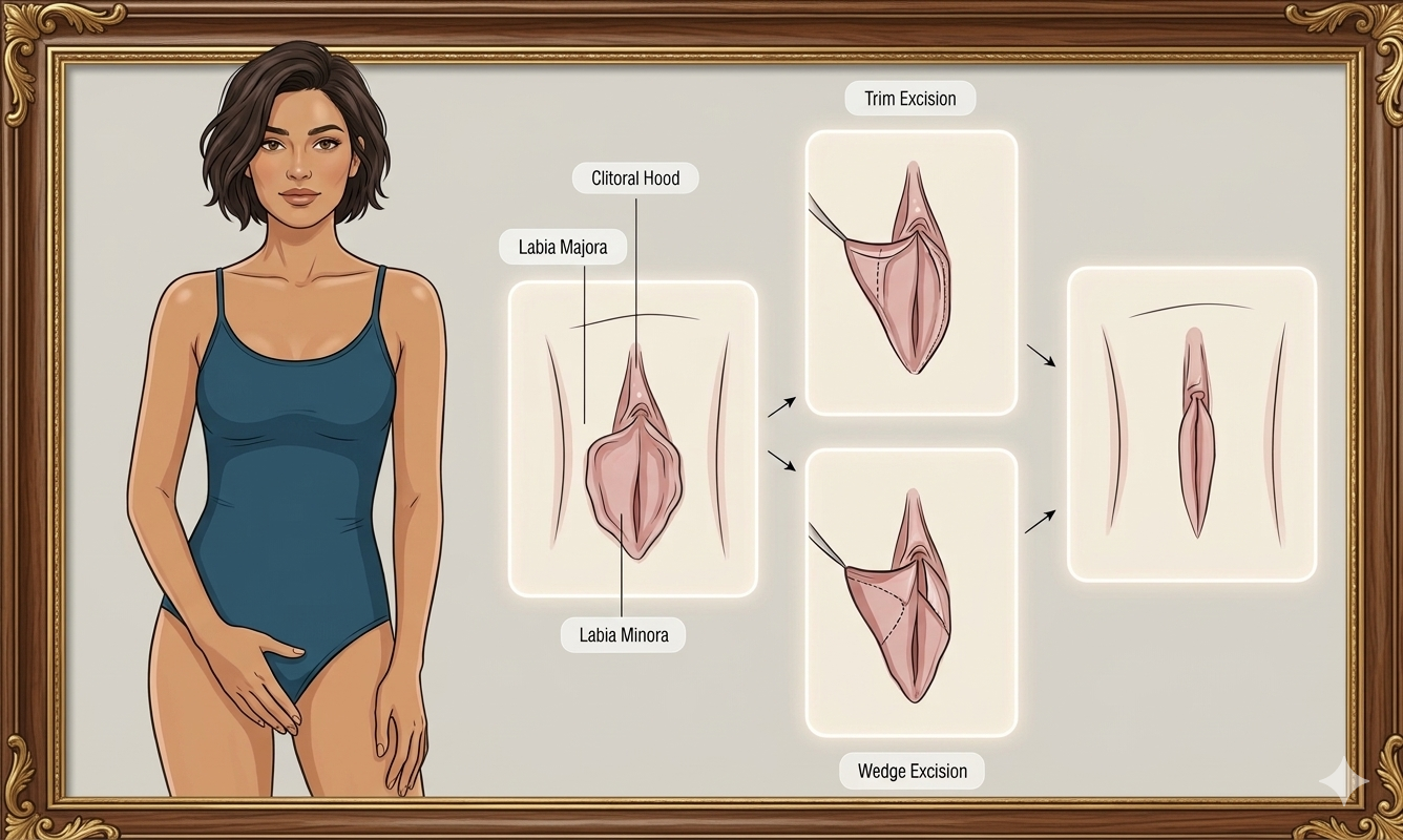 Different techniques for correctibg enlarged labia minora