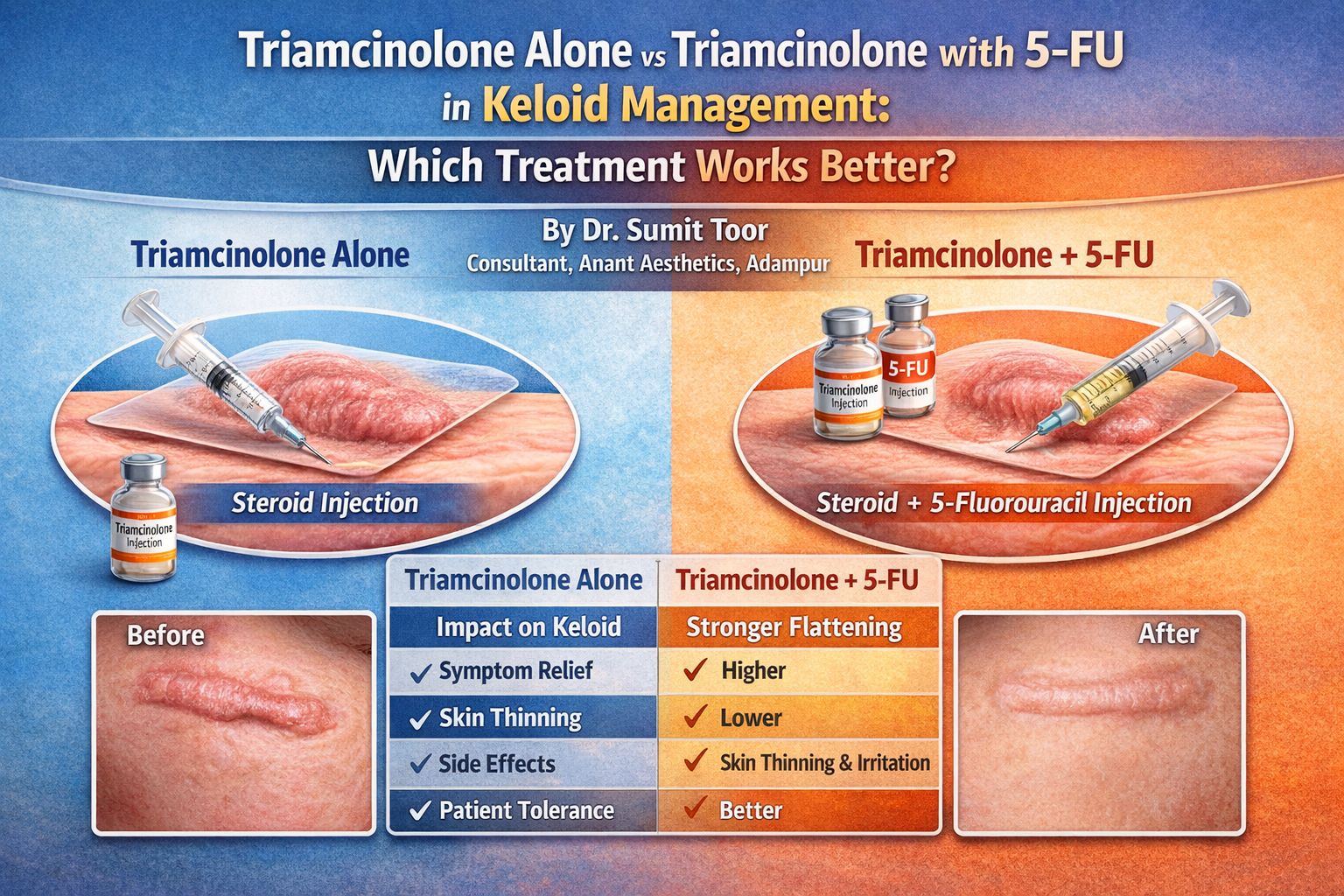 Single vs Combined approach in keloid management.